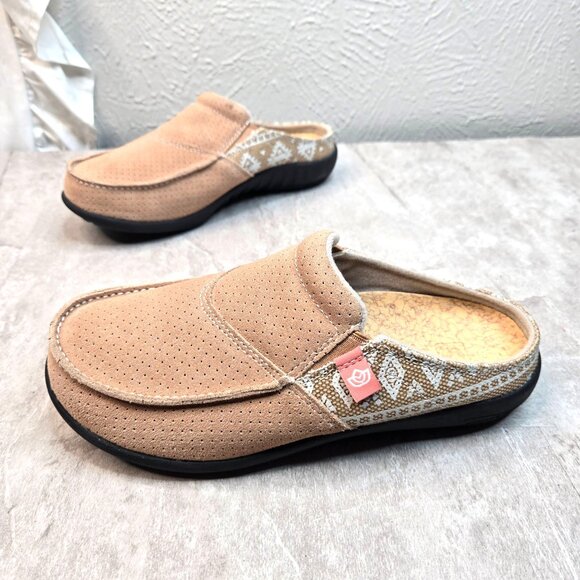 Spenco Clogs Womens Sz 7 Wide Fit Tan Suede Minimalist Comfort Slip On Mule Shoe - Picture 1 of 10